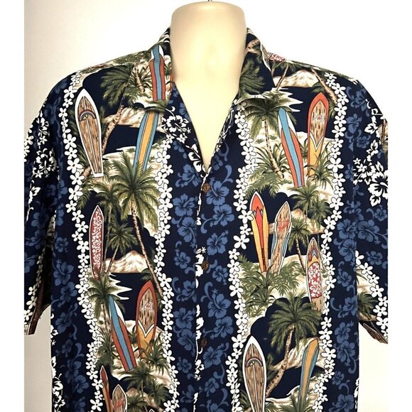 KYs Vintage Blue Floral Hawaiian Aloha Button Front Shirt 2XL Pocket Surfboards - Picture 4 of 7